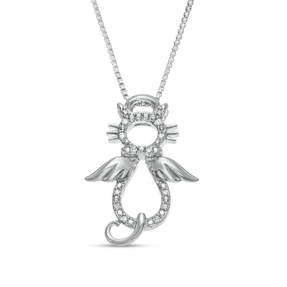 Diamond Accent Angel Cat Pendant is fashioned in Sterling Silver