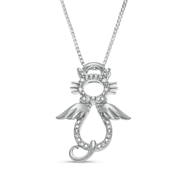 Diamond Accent Angel Cat Pendant is fashioned in Sterling Silver|Peoples Jewellers