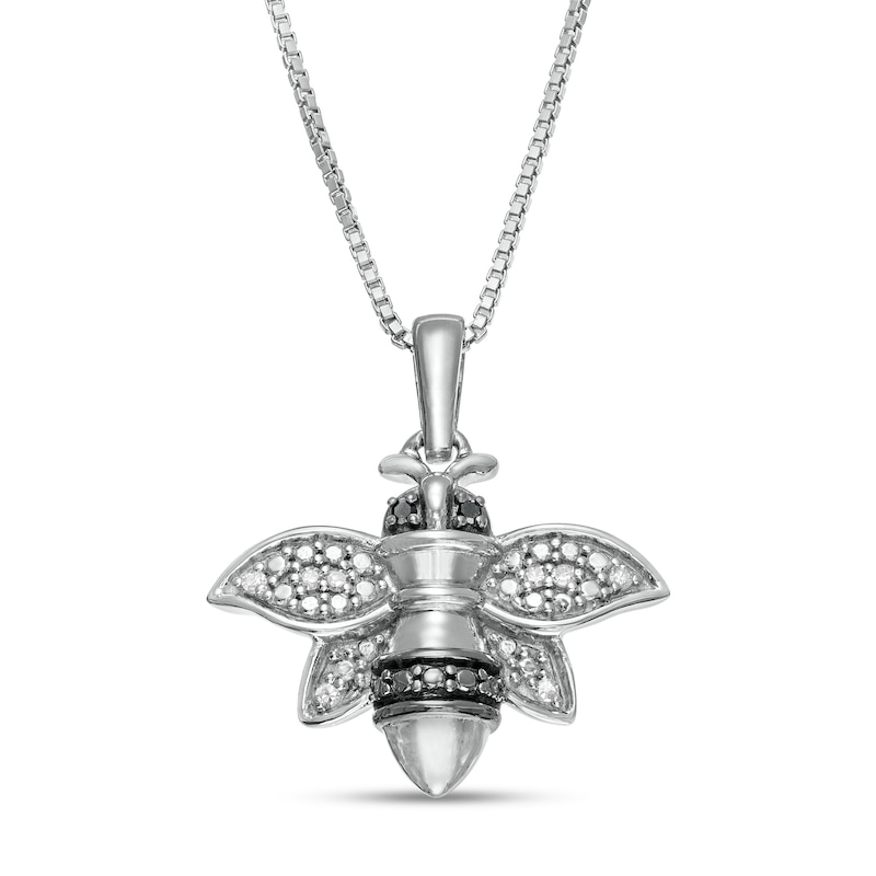 Black Enhanced and White Diamond Accent Bee Pendant in Sterling Silver