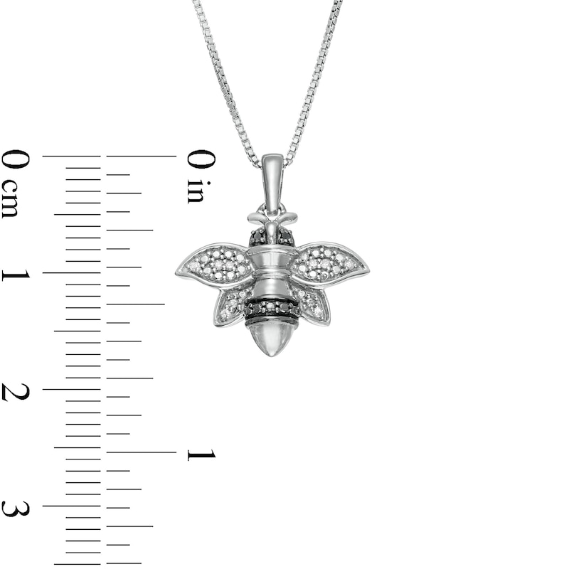 Main Image 3 of Black Enhanced and White Diamond Accent Bee Pendant in Sterling Silver