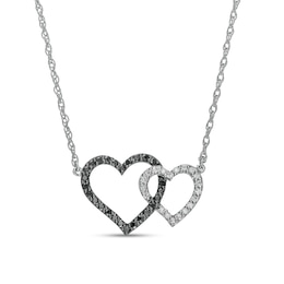 0.20 CT. T.W. Black Enhanced and White Diamond Double Heart Necklace in Sterling Silver