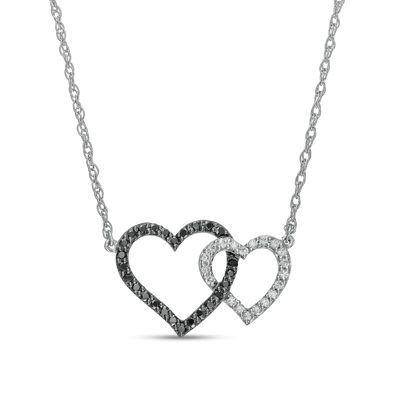 0.20 CT. T.W. Black Enhanced and White Diamond Double Heart Necklace in Sterling Silver|Peoples Jewellers
