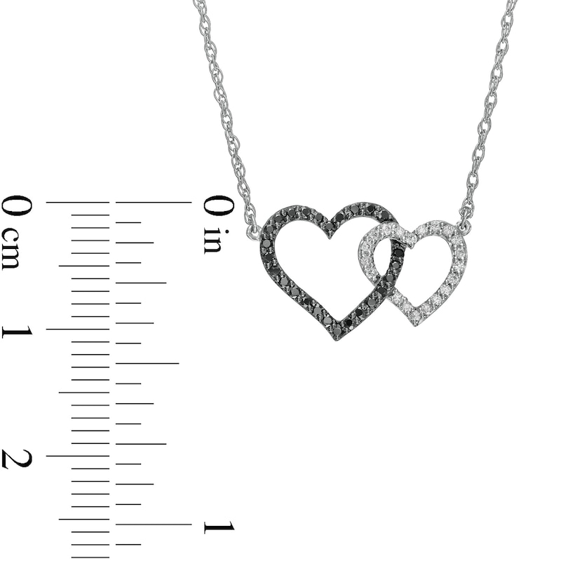 0.20 CT. T.W. Black Enhanced and White Diamond Double Heart Necklace in Sterling Silver