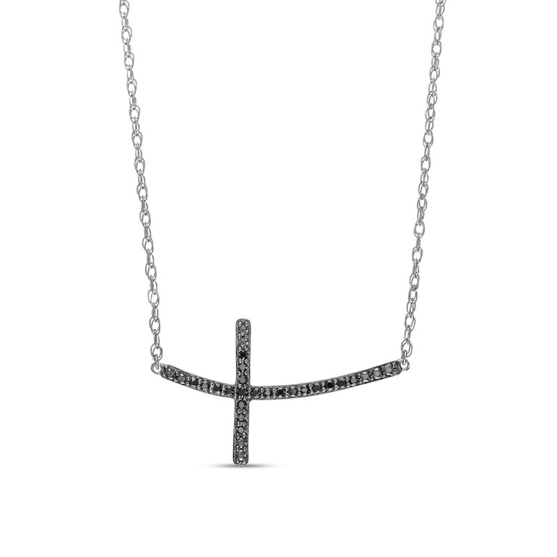 0.10 CT. T.W. Black Enhanced Diamond Curved Cross Necklace in Sterling Silver|Peoples Jewellers