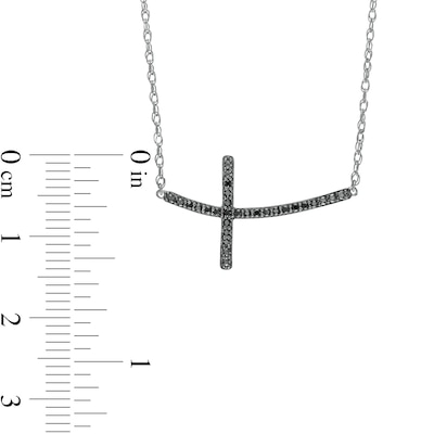 0.10 CT. T.W. Black Enhanced Diamond Curved Cross Necklace in Sterling Silver
