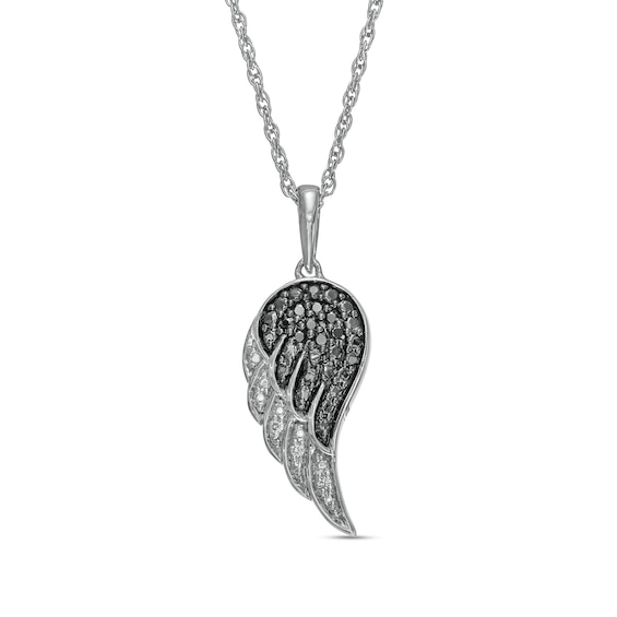 0.04 CT. T.W. Black Enhanced and White Diamond Wing Pendant in Sterling Silver