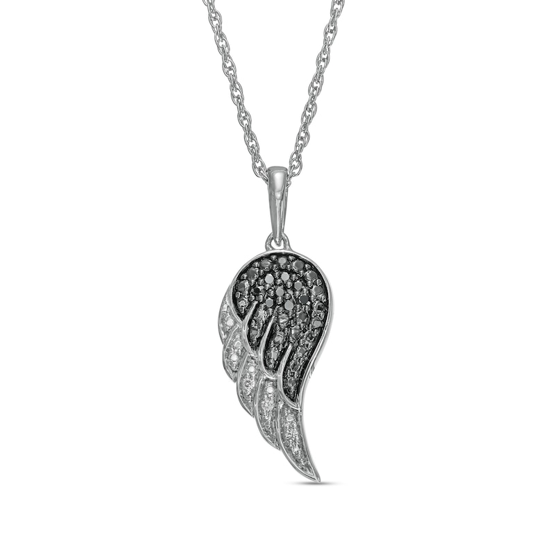 Main Image 1 of 0.04 CT. T.W. Black Enhanced and White Diamond Wing Pendant in Sterling Silver