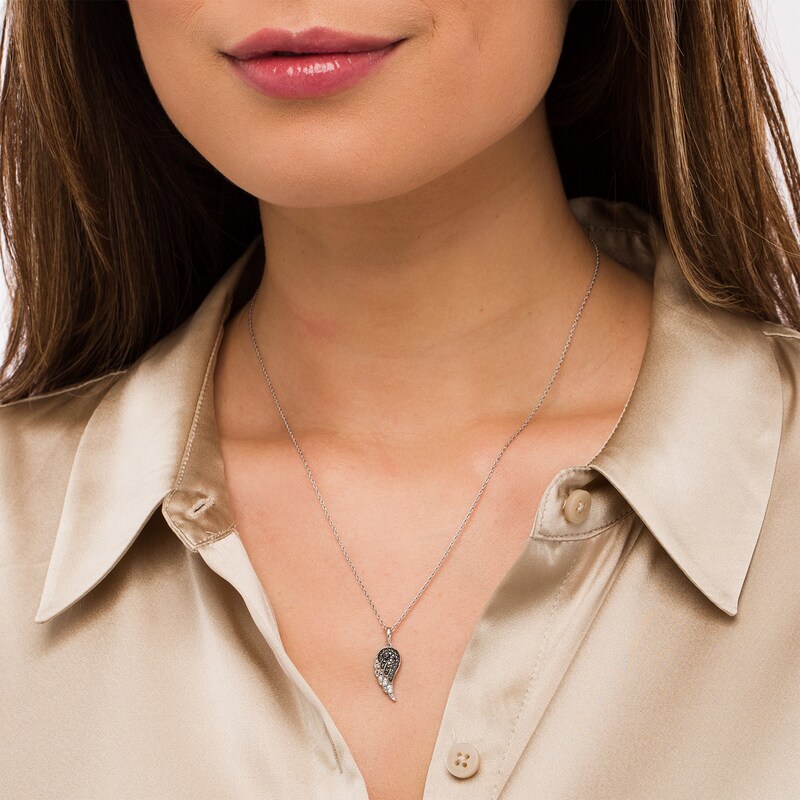 Main Image 2 of 0.04 CT. T.W. Black Enhanced and White Diamond Wing Pendant in Sterling Silver