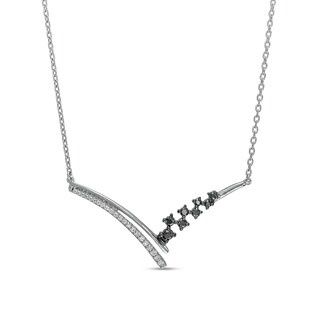 0.20 CT. T.W. Black Enhanced and White Diamond Chevron Necklace is fashioned in Sterling Silver
