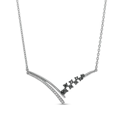 0.20 CT. T.W. Black Enhanced and White Diamond Chevron Necklace is fashioned in Sterling Silver