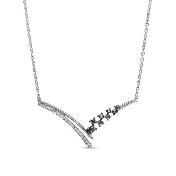 0.20 CT. T.W. Black Enhanced and White Diamond Chevron Necklace is fashioned in Sterling Silver