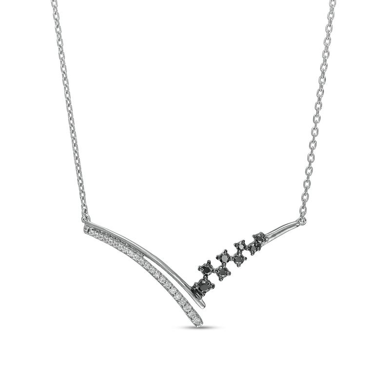 0.20 CT. T.W. Black Enhanced and White Diamond Chevron Necklace is fashioned in Sterling Silver