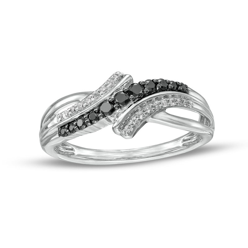 0.25 CT. T.W. Black Enhanced and White Diamond Bypass Ring in Sterling Silver|Peoples Jewellers