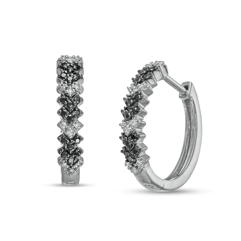 0.25 CT. T.W. Black Enhanced and White Diamond "V" Pattern Hoop Earrings in Sterling Silver|Peoples Jewellers