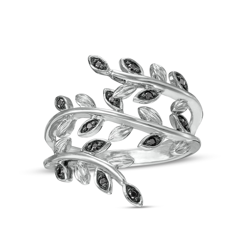Main Image 1 of 0.10 CT. T.W. Black Diamond Leaf Wrap Ring in Sterling Silver