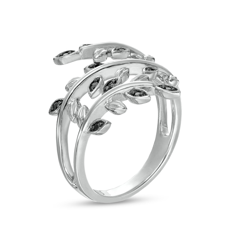 Main Image 3 of 0.10 CT. T.W. Black Diamond Leaf Wrap Ring in Sterling Silver