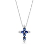 Oval Blue and White Lab-Created Sapphire Tri-Point Cross Pendant in Sterling Silver