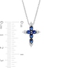 Oval Blue and White Lab-Created Sapphire Tri-Point Cross Pendant in Sterling Silver