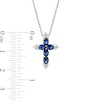 Thumbnail Image 2 of Oval Blue and White Lab-Created Sapphire Tri-Point Cross Pendant in Sterling Silver