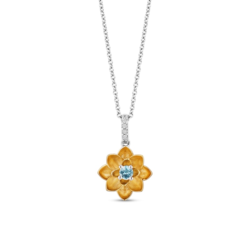 Enchanted Disney Jasmine Swiss Blue Topaz and Diamond Accent Flower Pendant in Sterling Silver and 10K Gold – 19"|Peoples Jewellers