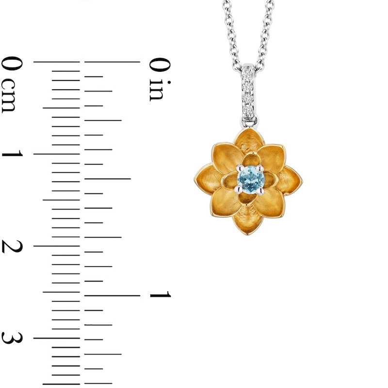 Enchanted Disney Jasmine Swiss Blue Topaz and Diamond Accent Flower Pendant in Sterling Silver and 10K Gold – 19"
