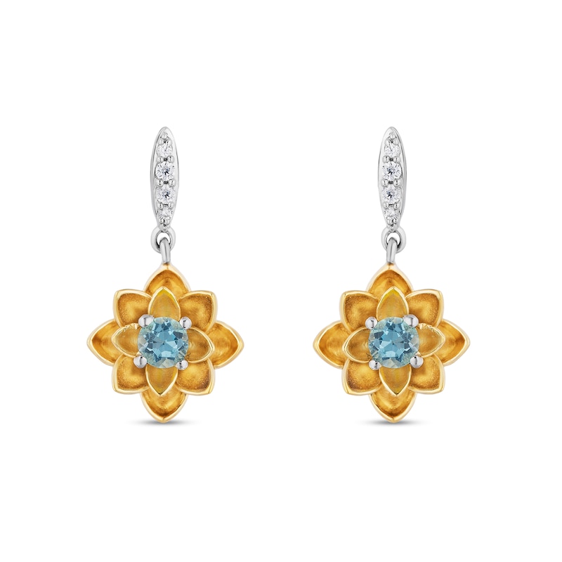 Enchanted Disney Jasmine Swiss Blue Topaz and 0.04 CT. T.W. Diamond Flower Drop Earrings in Sterling Silver and 10K Gold|Peoples Jewellers