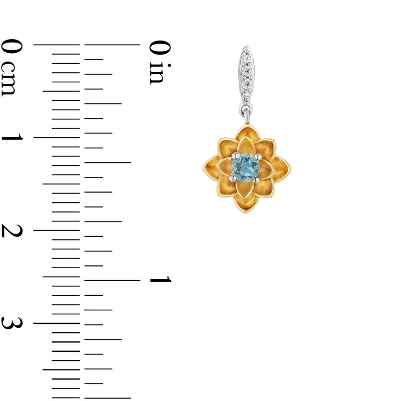 Enchanted Disney Jasmine Swiss Blue Topaz and 0.04 CT. T.W. Diamond Flower Drop Earrings in Sterling Silver and 10K Gold