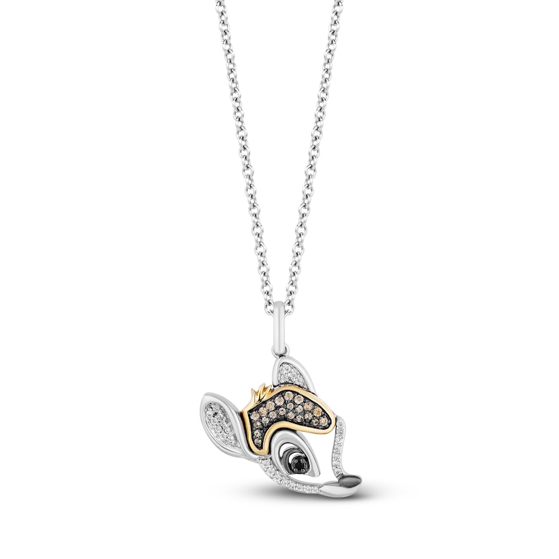 Main Image 1 of Disney Treasures Bambi 0.145 CT. T.W. Black, Champagne and White Diamond Pendant in Sterling Silver and 10K Gold