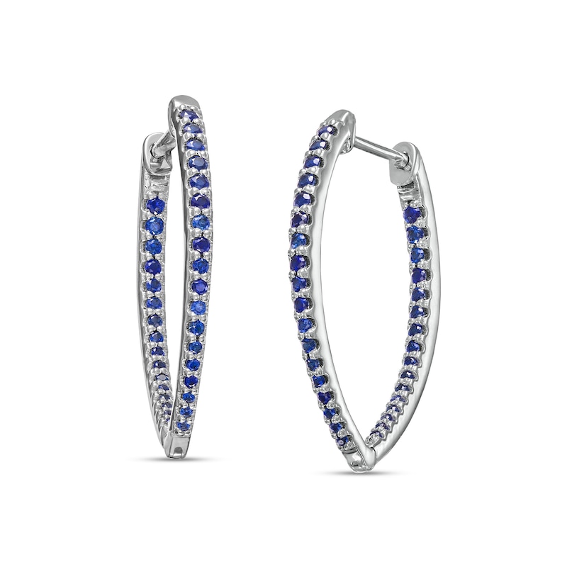 Graduating Lab-Created Sapphire V-Shape Oval Inside-Out Hoop Earrings in Sterling Silver|Peoples Jewellers