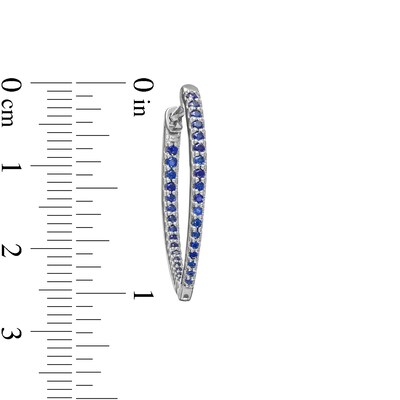 Graduating Lab-Created Sapphire V-Shape Oval Inside-Out Hoop Earrings in Sterling Silver