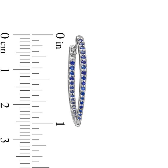 Graduating Lab-Created Sapphire V-Shape Oval Inside-Out Hoop Earrings in Sterling Silver