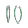 Graduating Lab-Created Emerald V-Shape Oval Inside-Out Hoop Earrings in Sterling Silver