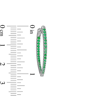 Graduating Lab-Created Emerald V-Shape Oval Inside-Out Hoop Earrings in Sterling Silver