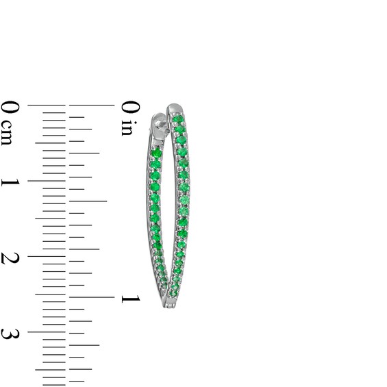 Graduating Lab-Created Emerald V-Shape Oval Inside-Out Hoop Earrings in Sterling Silver