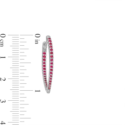 Graduating Lab-Created Ruby V-Shape Oval Inside-Out Hoop Earrings in Sterling Silver