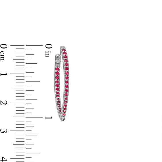 Graduating Lab-Created Ruby V-Shape Oval Inside-Out Hoop Earrings in Sterling Silver