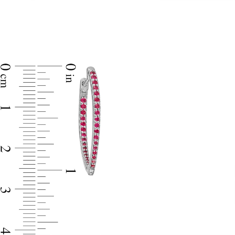 Graduating Lab-Created Ruby V-Shape Oval Inside-Out Hoop Earrings in Sterling Silver