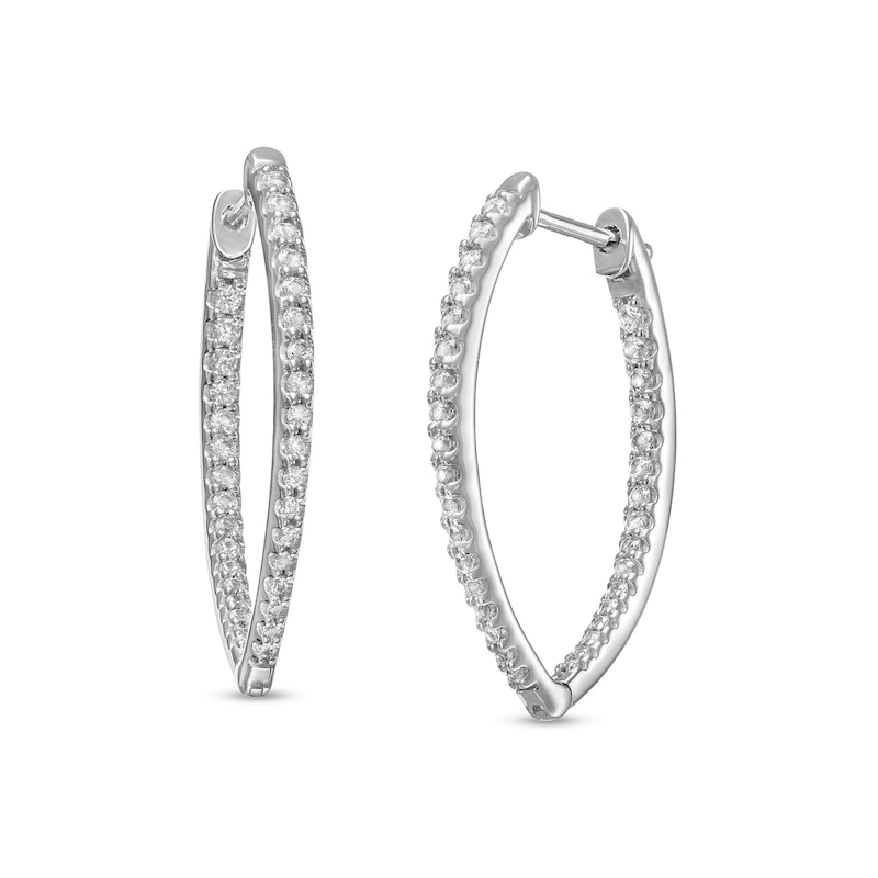 Graduating White Lab-Created Sapphire V-Shape Oval Inside-Out Hoop Earrings in Sterling Silver