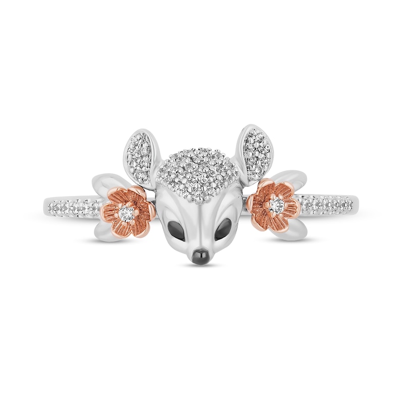 Disney Treasures Bambi 0.085 CT. T.W. Diamond Floral Shank Ring in Sterling Silver and 10K Rose Gold