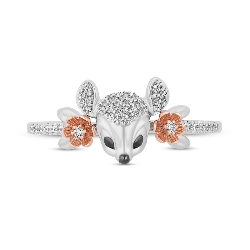 Disney Treasures Bambi 0.085 CT. T.W. Diamond Floral Shank Ring in Sterling Silver and 10K Rose Gold