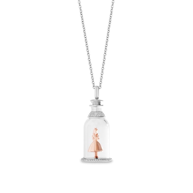 Main Image 1 of Disney Treasures Alice in Wonderland 0.18 CT. T.W. Diamond Alice in Jar Pendant in Sterling Silver and 10K Rose Gold
