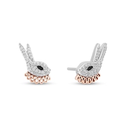 Disney Treasures Alice in Wonderland 0.145 CT. T.W. Diamond White Rabbit Earrings in Sterling Silver and 10K Rose Gold