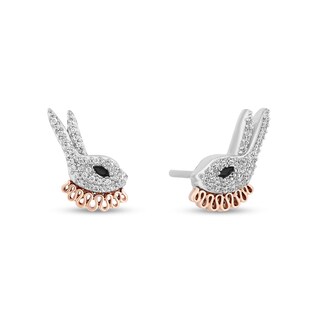 Disney Treasures Alice in Wonderland 0.145 CT. T.W. Diamond White Rabbit Earrings in Sterling Silver and 10K Rose Gold