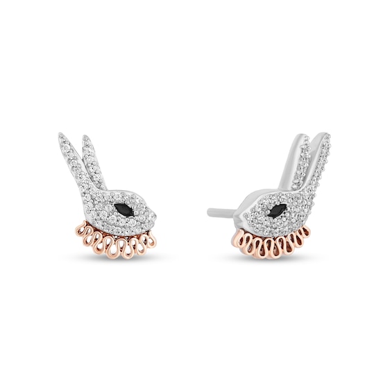 Disney Treasures Alice in Wonderland 0.145 CT. T.W. Diamond White Rabbit Earrings in Sterling Silver and 10K Rose Gold