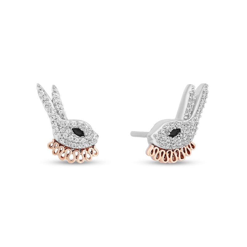 Disney Treasures Alice in Wonderland 0.145 CT. T.W. Diamond White Rabbit Earrings in Sterling Silver and 10K Rose Gold