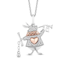 Disney Treasures Alice in Wonderland 0.085 CT. T.W. Diamond White Rabbit Pendant in Sterling Silver and 10K Rose Gold