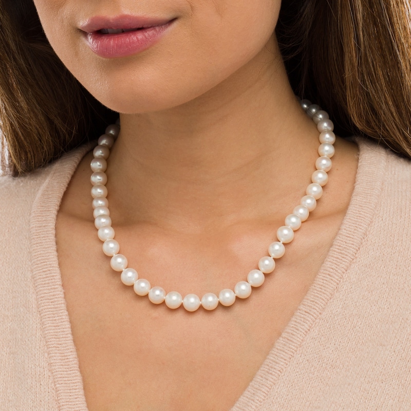 9.0-10.0mm Cultured Freshwater Pearl Strand Necklace with 14K Gold Extender and Clasp - 19"