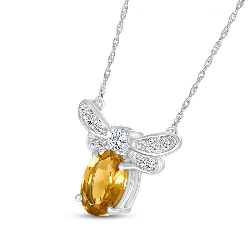 Oval Citrine and White Lab-Created Sapphire Dragonfly Necklace in Sterling Silver|Peoples Jewellers