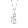 Thumbnail Image 0 of Pear-Shaped and Sideways Oval Lab-Created Opal and Diamond Accent Cat Pendant in Sterling Silver