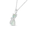 Thumbnail Image 1 of Pear-Shaped and Sideways Oval Lab-Created Opal and Diamond Accent Cat Pendant in Sterling Silver